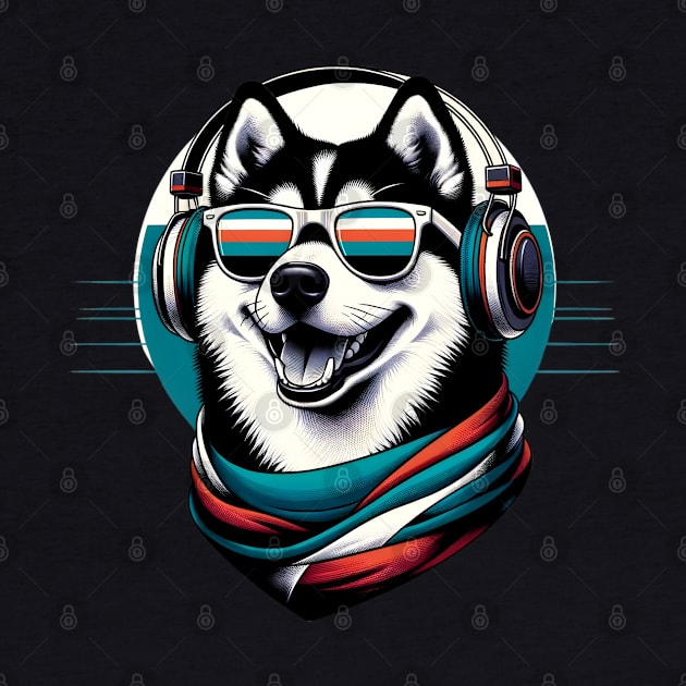 Karelian Bear Dog Smiling DJ with Headphones and Sunglasses by ArtRUs